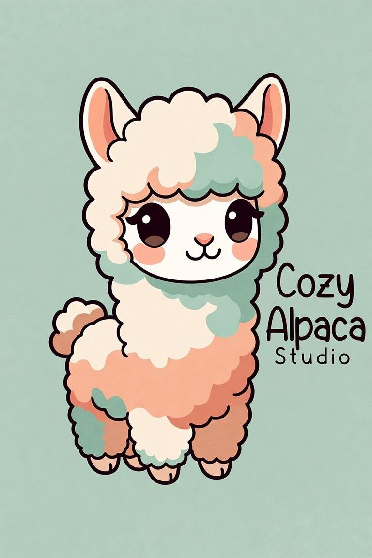 Cozy Alpaca Studio logo: a pastel chibi alpaca